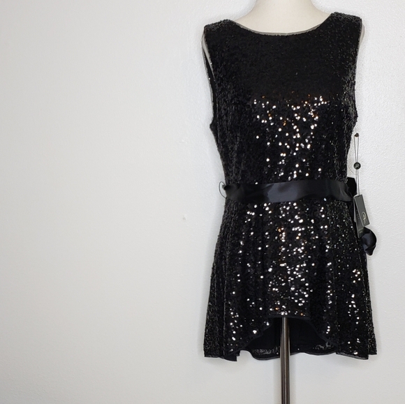 NEW Adrianna Papell Black Sequin Peplum Top Celeb Style Designer Luxury Mobwife - Picture 10 of 12